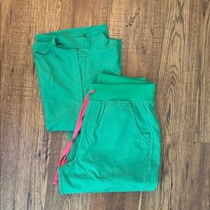 Figs Green Scrub Set with Pink Accents